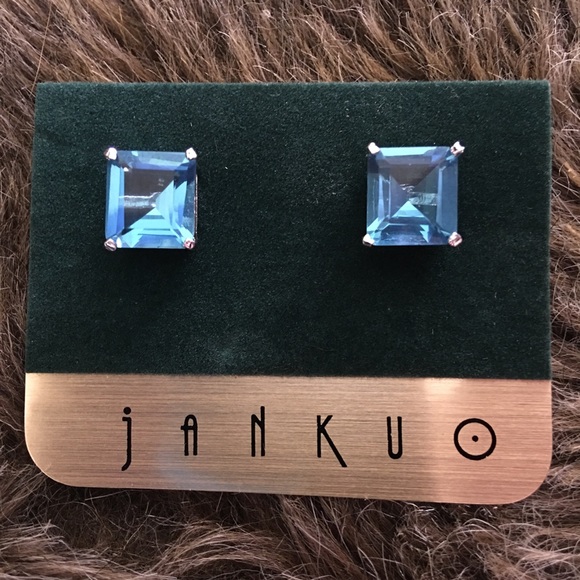 Janku simulated square cut blue topaz earrings - Picture 1 of 6